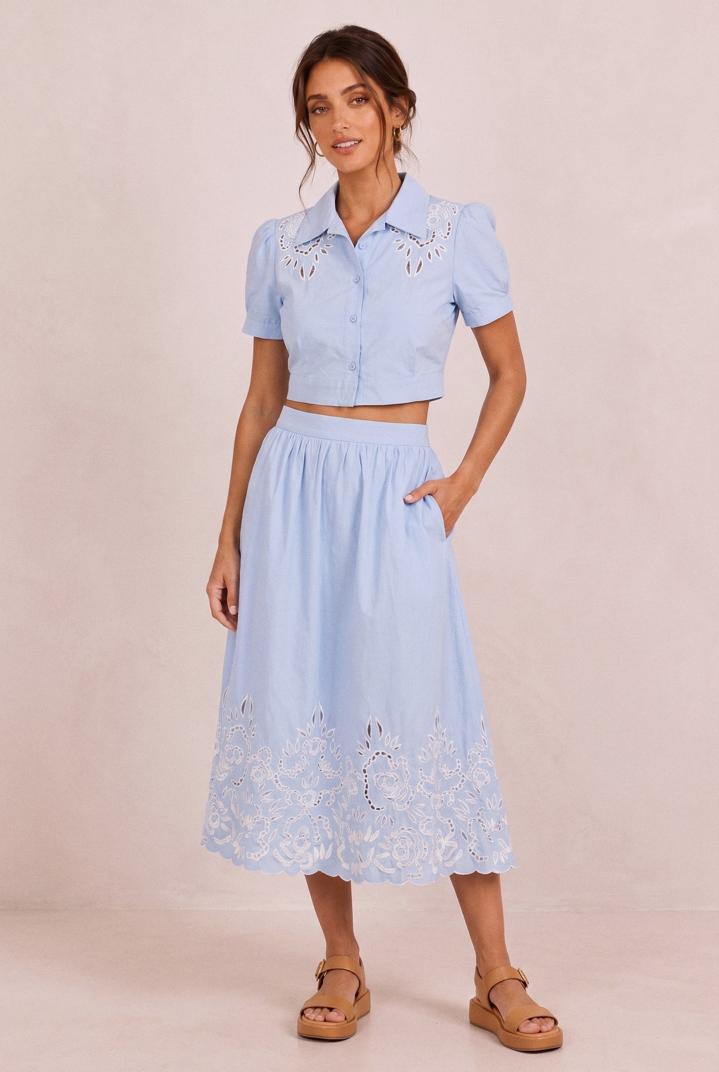 Danielle embroidered set in sky blue